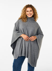 Poncho mit hohem Kragen, Medium Grey Melange, Model