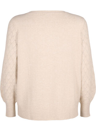 Zizzi Strickbluse mit Spitzenmuster, Pumice Stone Mel., Packshot image number 1