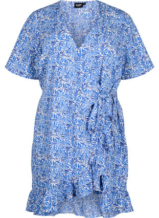 FLASH – Wickelkleid mit kurzen Ärmeln, White Blue AOP, Packshot image number 0