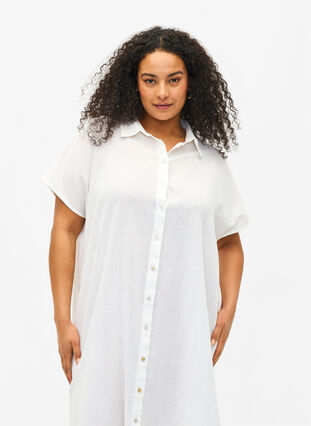 Zizzi Langes Hemd aus Baumwollmischung mit Leinen, Bright White, Model image number 2