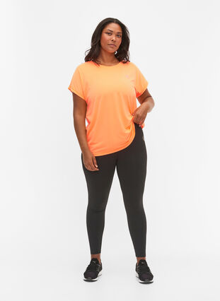 Zizzi Kurzarm Trainingsshirt, Neon Orange, Model image number 2