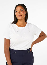 Baumwoll-T-Shirt mit Strasssteinen, Bright White, Model