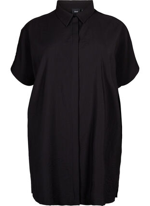 Zizzi Langes Hemd aus Viskose mit kurzen Ärmeln, Black, Packshot image number 0