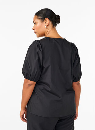 ZizziKurzärmelige Bluse mit Spitzendetail, Black, Model image number 1