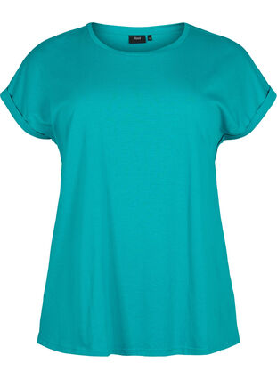 Zizzi Kurzärmeliges T-Shirt aus einer Baumwollmischung, Teal Blue, Packshot image number 0