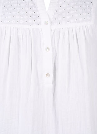 Zizzi Baumwollbluse mit Lochstickerei und 3/4-Ärmeln, Bright White, Packshot image number 2