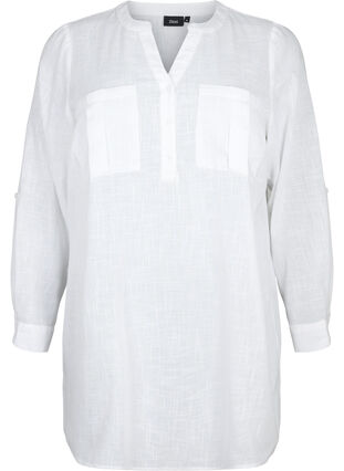 Zizzi Tunika aus Baumwolle mit 3/4-Ärmeln, Bright White, Packshot image number 0