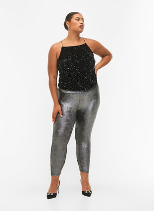 ZizziSilberne Leggings mit hoher Taille, Dark Silver, Model image number 0