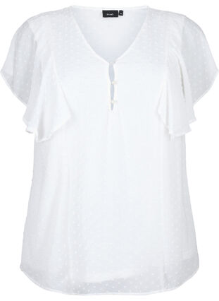 Zizzi Bluse mit gepunkteter Struktur und kurzen Ärmeln, Bright White, Packshot image number 0