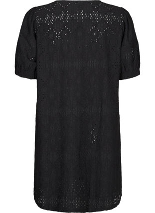 Zizzi Kurzes Kleid mit V-Ausschnitt und Lochmuster, Black, Packshot image number 1