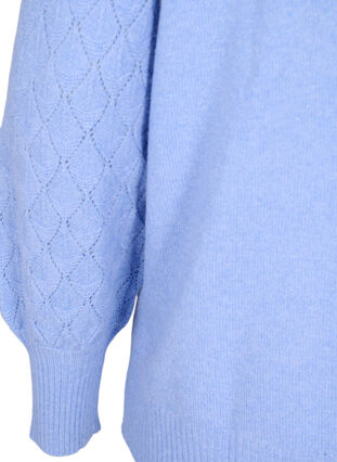 Zizzi Strickbluse mit Spitzenmuster, Cornflower Blue Mel., Packshot image number 3