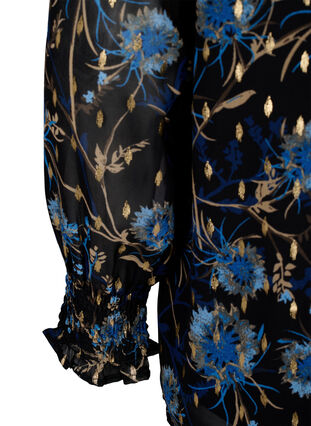Zizzi Geblümte Bluse mit langen Ärmeln und V-Ausschnitt, Black Blue Flower , Packshot image number 3