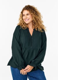 Langärmlige Bluse mit V-Ausschnitt, Scarab, Model