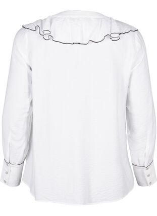 Zizzi Langärmelige Hemdbluse aus Viskose mit Rüsche, Bright White, Packshot image number 1