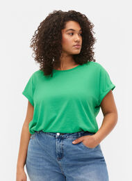 Kurzärmeliges T-Shirt aus einer Baumwollmischung, Kelly Green, Model