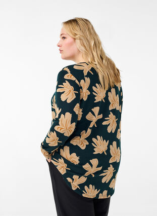 Zizzi Bluse mit Blumenmuster und langen Ärmeln, Scarab Big FlowerAOP, Model image number 1