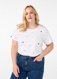 T-Shirt aus Bio-Baumwolle mit Herzen, White Heart Emb., Model