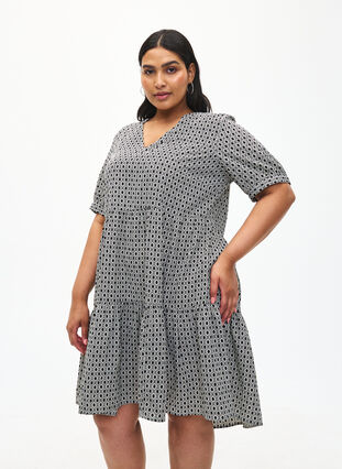 Zizzi FLASH – A-Linien-Kleid mit Print, Black White Graphic, Model image number 0