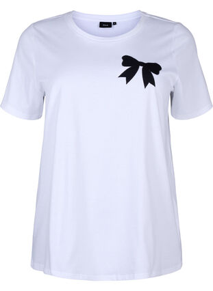 Zizzi T-Shirt aus Baumwolle mit Schleife, Bright Wh. W. Black , Packshot image number 0