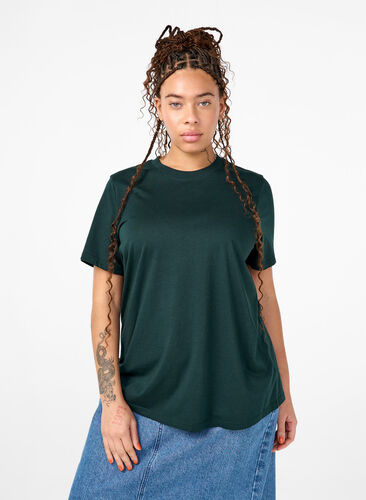 Zizzi Basic-T-Shirt aus Baumwolle mit Rundhalsausschnitt, Scarab, Model image number 0