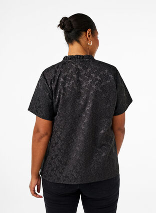 ZizziKurzärmelige Jacquard-Bluse mit Schleifen, Black, Model image number 1