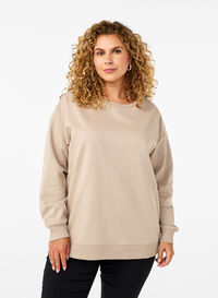 Sweatshirt mit Rundhalsausschnitt, Simply Taupe, Model