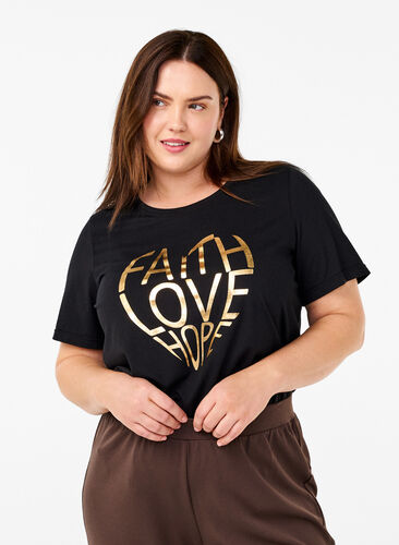 ZizziFLASH - T-Shirt mit Motiv, Black Gold Faith, Model image number 0