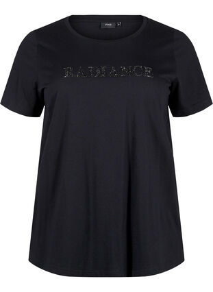 ZizziBaumwoll-T-Shirt mit Strass-Motiv, Black w. Radiance, Packshot image number 0