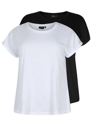 Zizzi2er-Pack kurzärmlige T-Shirts, Bright White / Black, Packshot image number 0