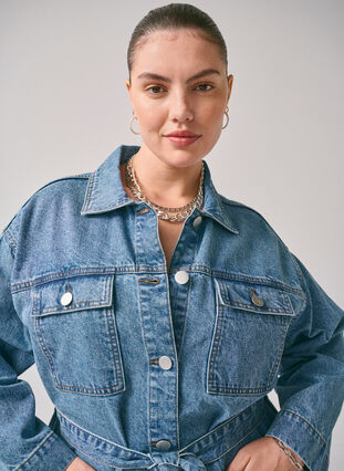 ZizziDenim-Jacke mit Bindegürtel, Blue Denim, Image image number 1