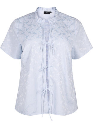 ZizziKurzärmelige Jacquard-Bluse mit Schleifen, Ancient Water, Packshot image number 0