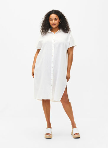 Zizzi Langes Hemd aus Baumwollmischung mit Leinen, Bright White, Model image number 0