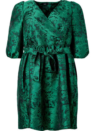 ZizziKurzes Wrap-Kleid mit 3/4-Ärmeln, Green , Packshot image number 0