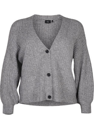 ZizziMelange-Strickjacke aus Feinripp, Light Grey Melange, Packshot image number 0