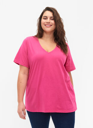 Zizzi FLASH - T-Shirt mit V-Ausschnitt, Raspberry Rose, Model image number 0