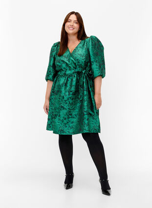 ZizziKurzes Wrap-Kleid mit 3/4-Ärmeln, Green , Model image number 2