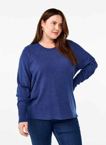 ZizziFLASH – Strickpullover mit Rundhalsausschnitt, Estate Blue Mel., Model image number 0