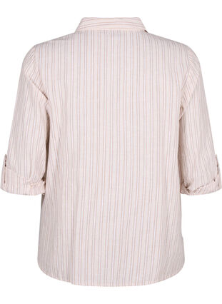 Zizzi Hemdbluse mit Knopfverschluss aus einem Baumwoll-Leinen-Gemisch, Sandshell White, Packshot image number 1