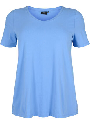 Zizzi Einfarbiges basic T-Shirt aus Baumwolle, Blue Bonnet, Packshot image number 0