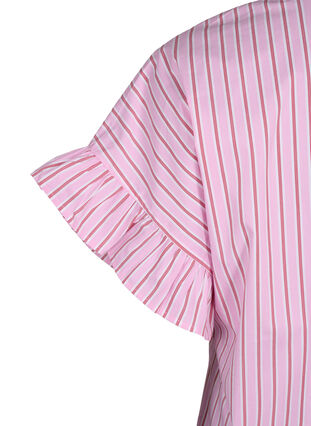 Zizzi Gestreifte Bluse mit Schößchen- und Rüschendetails, Pink Red Stripe, Packshot image number 3