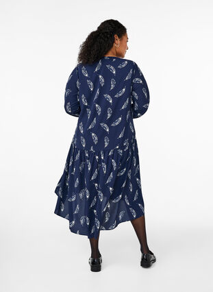 ZizziMidi-Kleid mit langen Ärmeln, Navy B. Feather AOP, Model image number 1