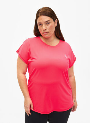 Zizzi Kurzärmeliges Trainings-T-Shirt, Neon Diva Pink, Model image number 0