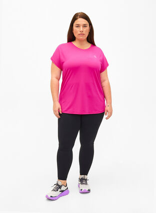 Zizzi Kurzärmeliges Trainings-T-Shirt, Neon Pink Glo, Model image number 2