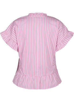 Zizzi Gestreifte Bluse mit Schößchen- und Rüschendetails, Pink Red Stripe, Packshot image number 1