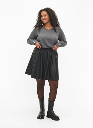 ZizziLangärmelige Bluse mit breitem Ärmelaufschlag und Knöpfen, Dark Grey Melange, Model image number 3