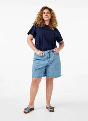 Zizzi Basic-T-Shirt aus Baumwolle mit Rundhalsausschnitt, Navy Blazer, Model image number 2