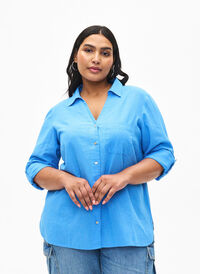 Hemdbluse mit Knopfverschluss aus Baumwoll-Leinen-Gemisch, Marina, Model