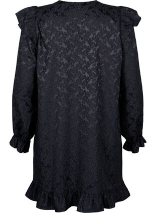 ZizziJacquardkleid mit langen Ärmeln und Rüschen, Black, Packshot image number 1