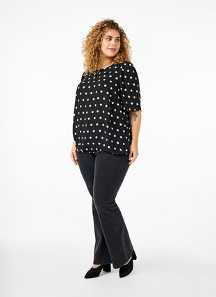 ZizziGepunktete Bluse mit kurzen Ärmeln, Black W. White Dot, Model image number 2