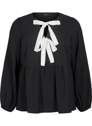 ZizziBluse aus Viskose mit Schleifen und langen Ärmeln, Black White Bow, Packshot image number 0